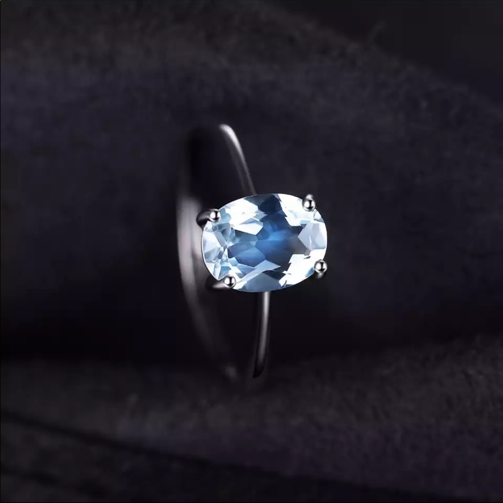 925 Sterling Silver  Genuine Blue Engagement Ring - Picture 4 of 7